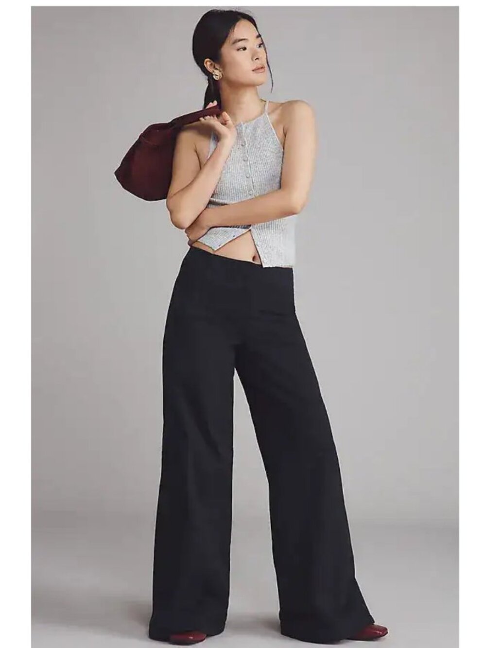 NWT MAEVE Scallop Detail Wide Leg Pants in Black Size 27